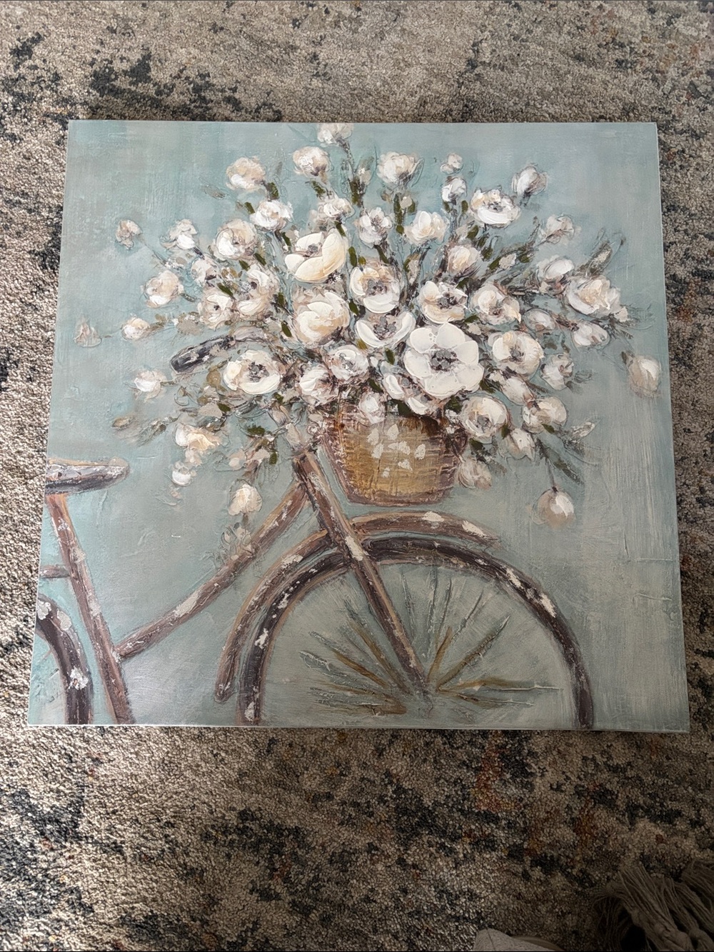 Canvas Wall Art - White Floral Bicycle Bouquet on Teal